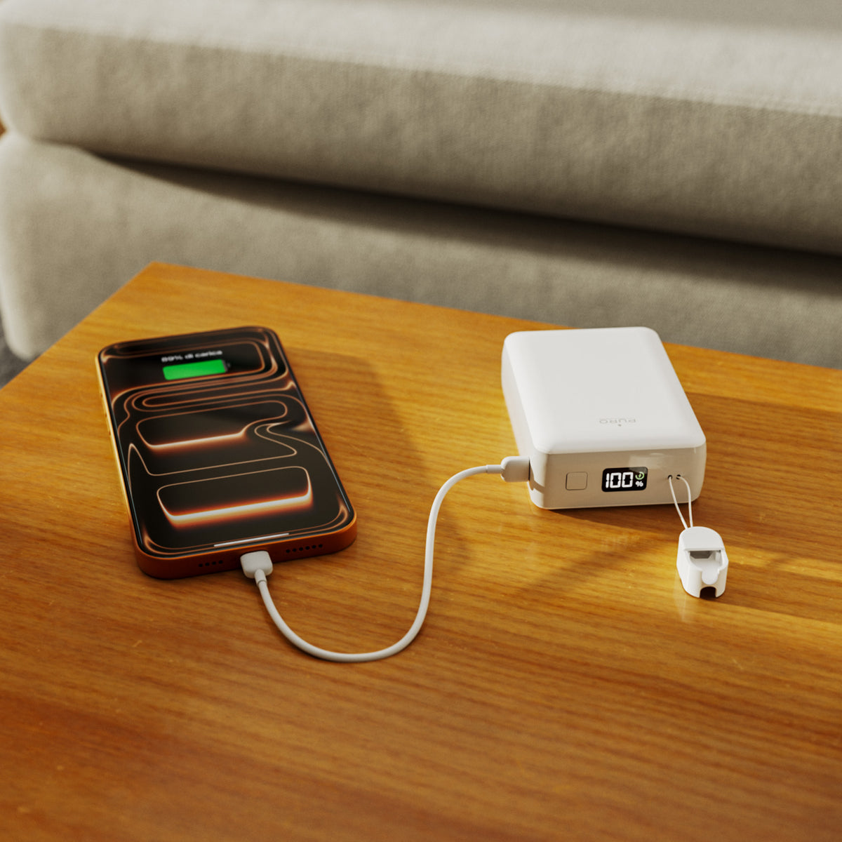 Mini Power Bank “Power Cube 20” 20000 mAh with integrated LCD display and USB-C cable