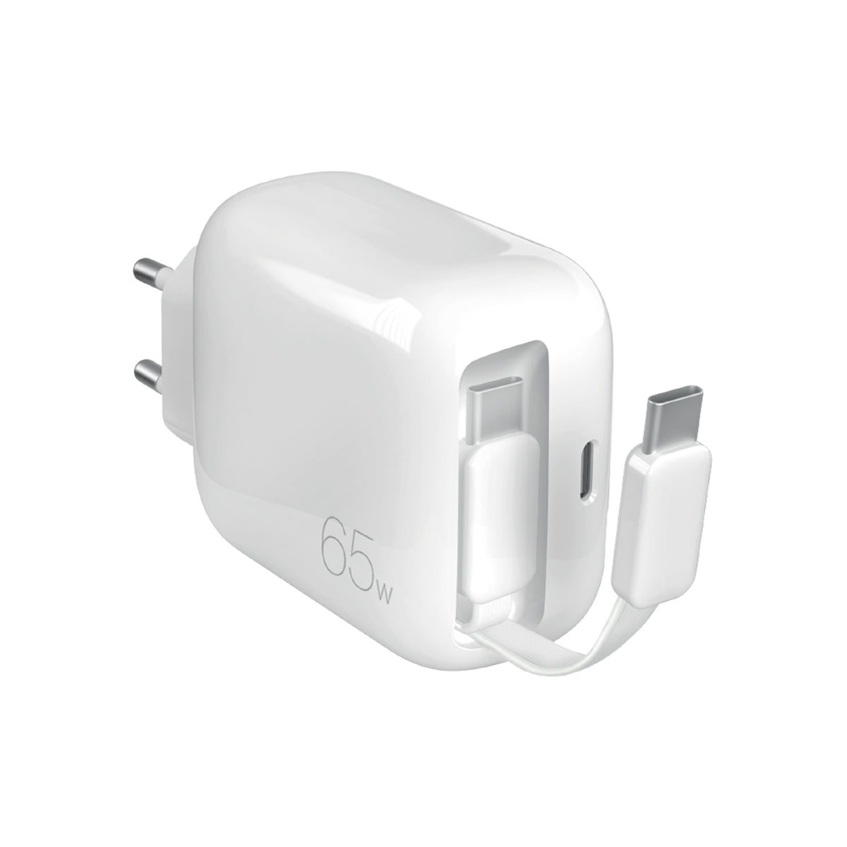Chargeur GaN 65W avec câble USB‑C rétractable