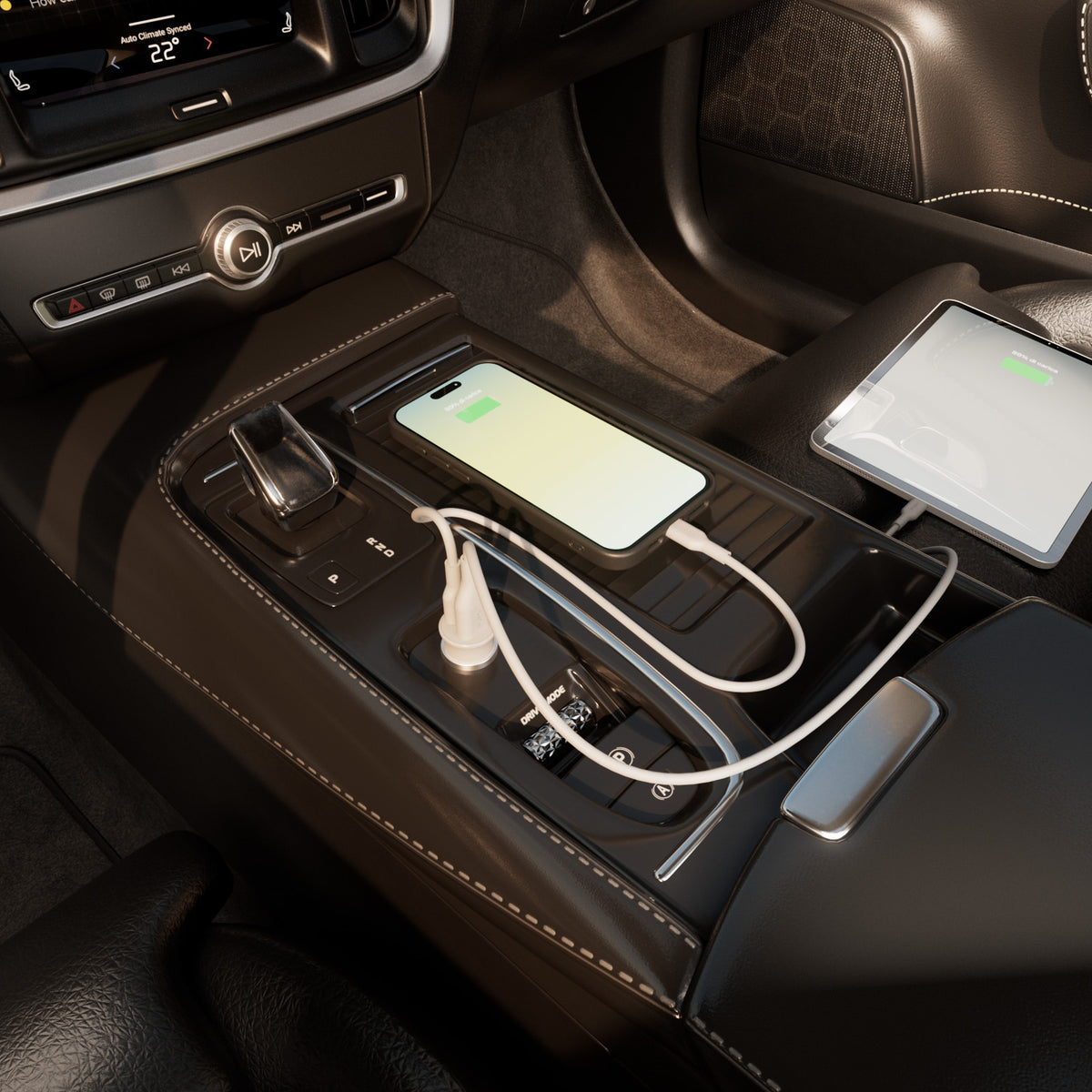 Pro Lite car charger with 1 USB-A port and 1 USB-C port