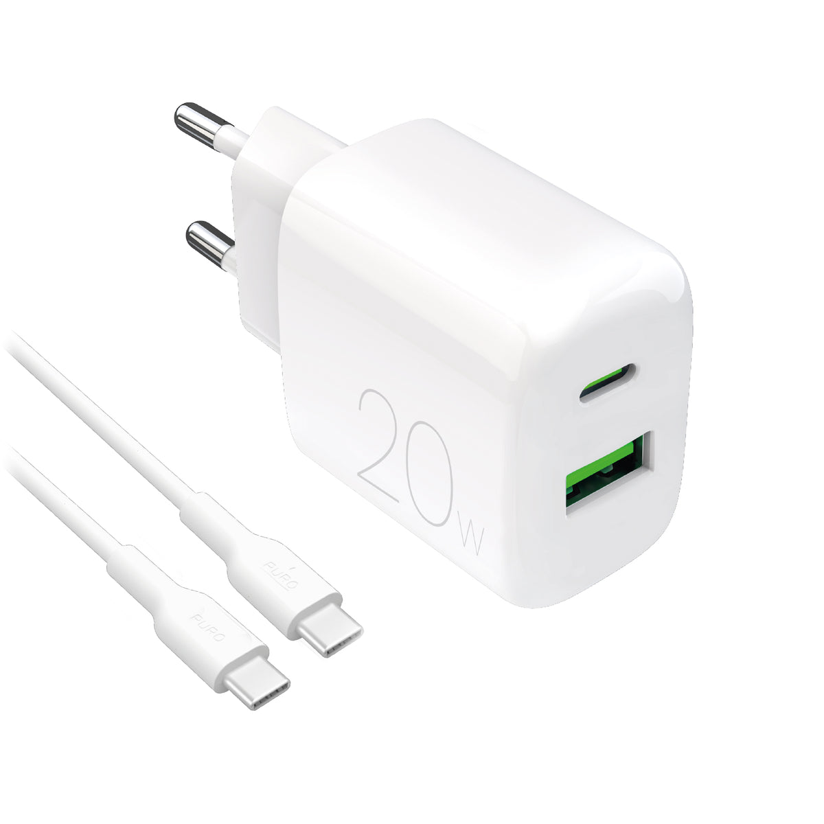 Kit Energia 20W USB‑A/USB‑C + cavo USB‑C
