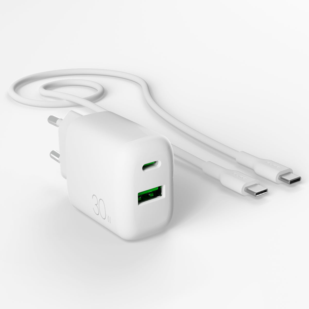 Kit Energia 30W USB‑A/USB‑C + cavo USB‑C