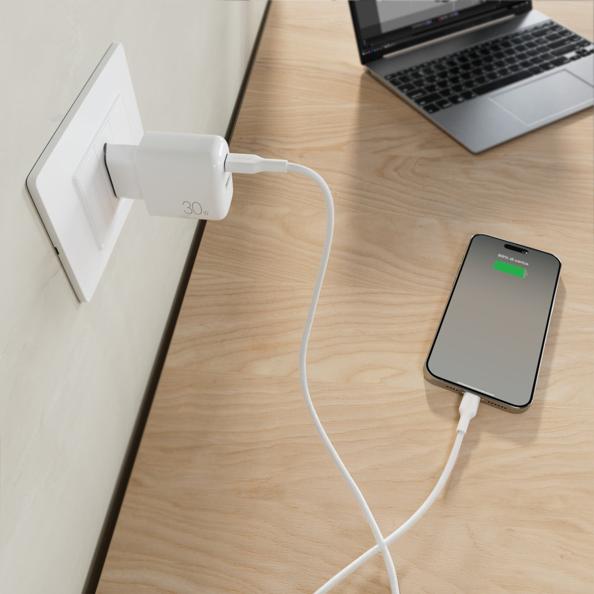 Kit Energia 30W USB‑A/USB‑C + cavo USB‑C