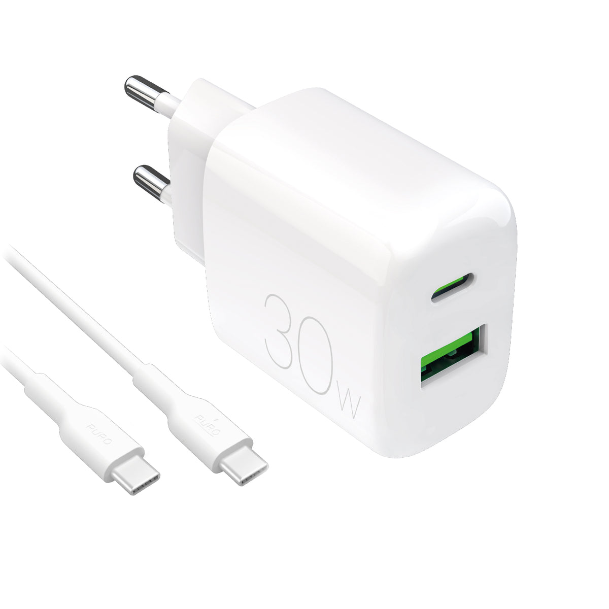 Kit Energia 30W USB‑A/USB‑C + cavo USB‑C