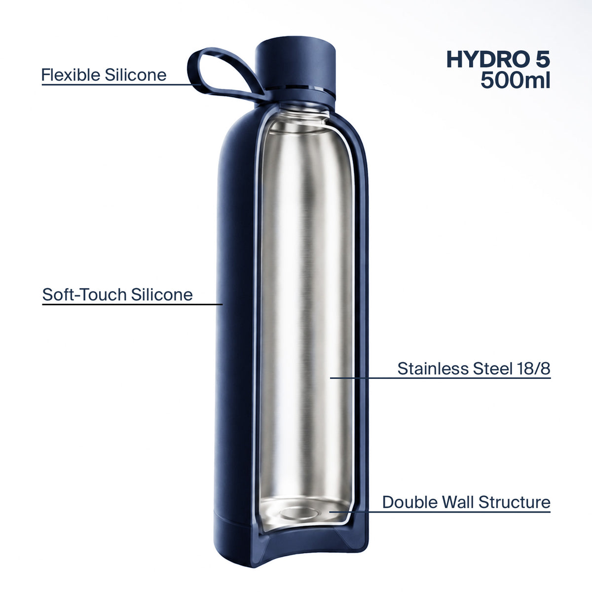 Gourde isotherme hermétique 500 ml "Hydro 5" en acier inoxydable