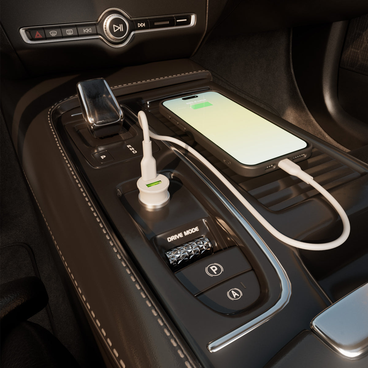 Pro Lite car charger with 1 USB-A port and 1 USB-C port
