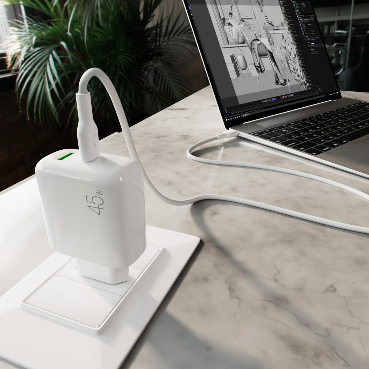 Kit Energia 45W USB‑A/USB‑C + cavo USB‑C