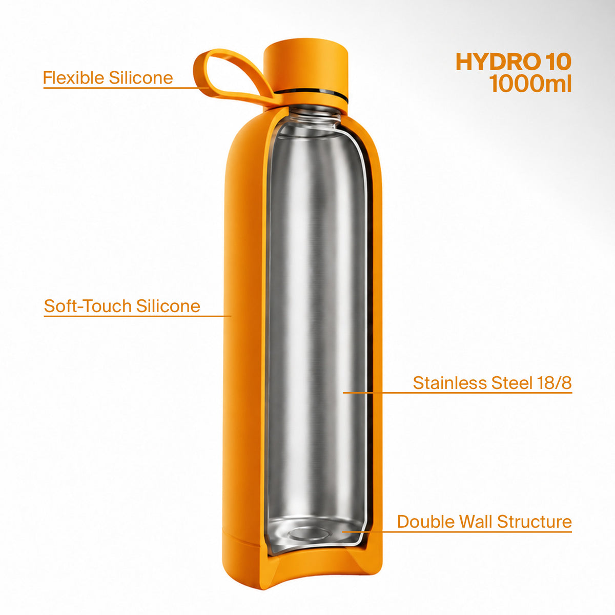Borraccia “Hydro 10” termica ermetica da 1000ml, in acciaio inossidabile con finish soft-touch