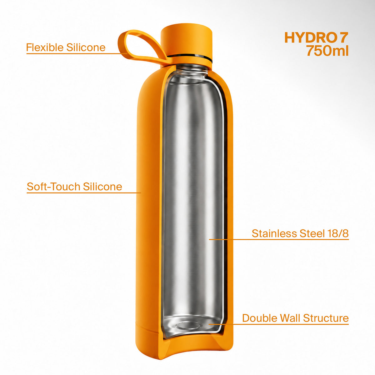 Borraccia termica ermetica “Hydro 7” da 750ml, in acciaio inossidabile, effetto soft-touch