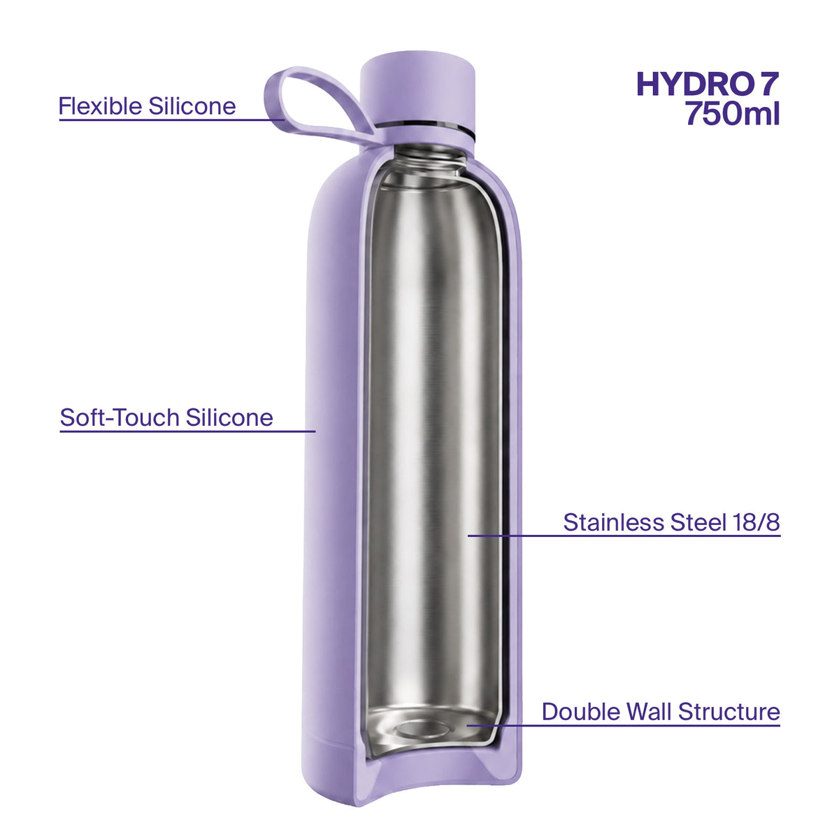 Borraccia termica ermetica “Hydro 7” da 750ml, in acciaio inossidabile, effetto soft-touch
